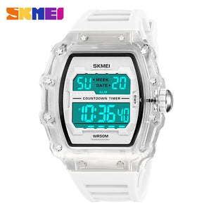 SKMEI 2296 Digital Sports Countdown Timer Watch - White/Transparent-White image 2