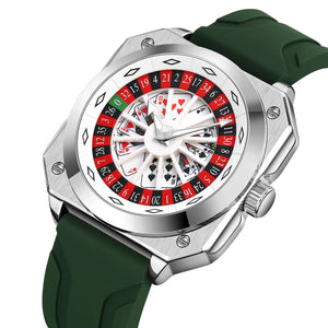 SKMEI - 9379 - Rotating Poker Dial Silicone Wrist Watch - silver/armygreen image 1