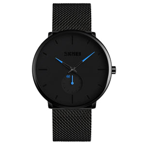 SKMEI - 9185 - Ultra Minimal Black Mesh Wristwatch - blue image 1