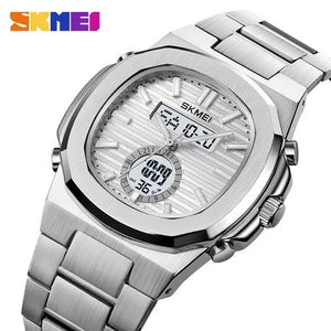 Skmei - 2279 - Dual Time Stainless Steel Watch - Silver/Silver image 1
