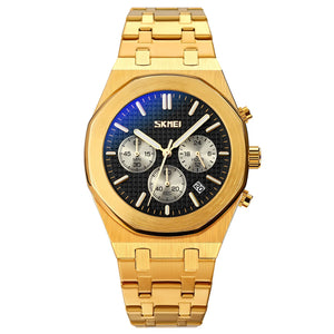SKMEI - 9296 - Analog Stainless Steel Chronograph Quartz Watch - gold black image 0