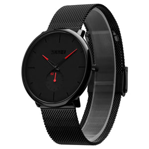 SKMEI - 9185 - Ultra Minimal Black Mesh Wristwatch - red image 0