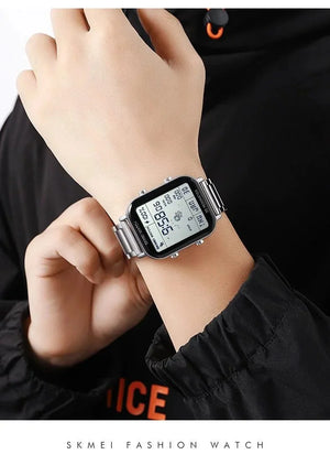 Skmei - 1888 - Digital Dial Step Count Pedometer Stainless Steel Watch - Silver image 2