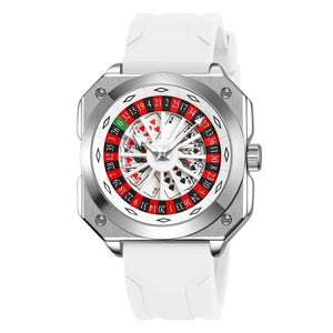 SKMEI - 9379 - Rotating Poker Dial Silicone Wrist Watch - Silver/white image 0