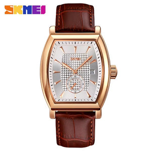Skmei- 9306 - Leather Strap Quartz Alloy case Downsecond - rose gold/silver image 0
