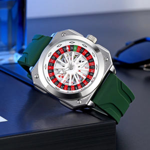 SKMEI - 9379 - Rotating Poker Dial Silicone Wrist Watch - silver/armygreen image 2