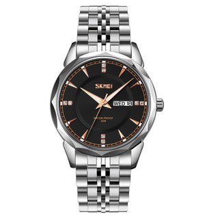 SKMEI - 9268 - Quartz Stainless Steel Luxury Analog Watch - silver black image 3