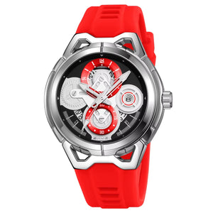 SKMEI - 9349 - Silicone Quartz Luxury Watch - Silver/Red image 1