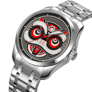 Skmei – 9386 – Lion Dance Carved Dial Quartz Watch – Silver/Black image 0