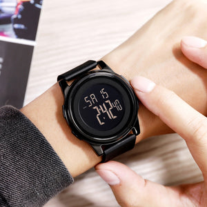 SKMEI - 1502 - Digital Thin Dial Waterproof Wrist Watch - black/black image 3
