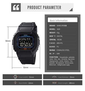 SKMEI - 1629 - Bluetooth Step Count High Quality Sports Watch Pedometer - Black image 7