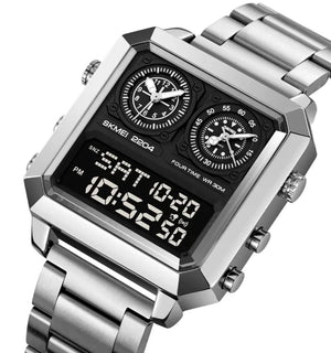 Skmei - 2204 - Digital Luminous 4 Time Square - Silver/Black image 4