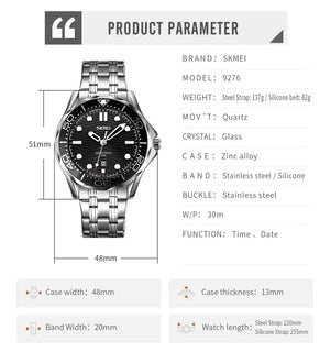 Skmei - 9276 - Quartz Casual Luxury Business Analog Watch - silver/black-steel image 4