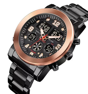 SKMEI - 1642 - Three Times Dial Analog and Digital Quartz Watches - Rose Gold image 3