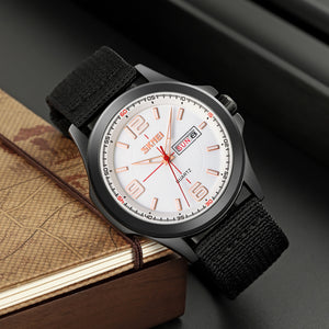 SKMEI - 9315 - Casual Nylon Strap Men’s Watch - black/white image 1