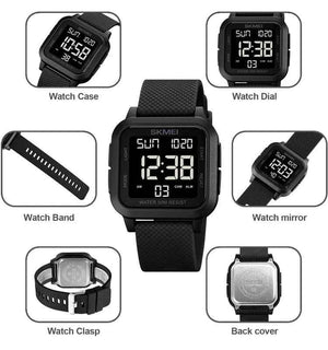 SKMEI 1894 Classic Digital Square Watch - Black/Black