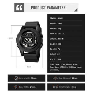 SKMEI 1906 Bold Digital Sports Watch - Black/Black