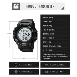SKMEI 1968 Rugged Digital Sports Watch - Black/White