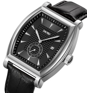 Skmei- 9306 - Leather Strap Quartz Alloy case Downsecond - silver black image 1