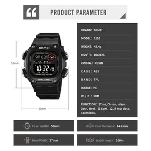 Skmei - 2126 - Luminous 50m Waterproof Mutifunctional - Black/Black image 9