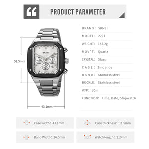 SKMEI - 2201 - Square Chronograph Watch - Silver image 3