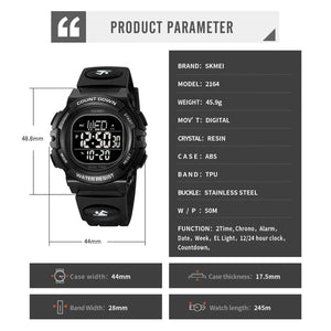SKMEI 2164 Rugged Digital Sports Watch - Black/Black