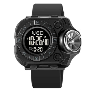 SKMEI 2187 Powerful Digital Flashlight Sports Watch - Black/Black