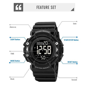 SKMEI 2195 Rugged Digital Sports Watch - Black/Black