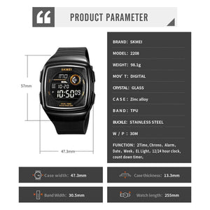 SKMEI 2208 Bold Square Digital Sports Watch - Black/Gold