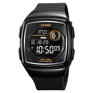 SKMEI 2208 Bold Square Digital Sports Watch - Black/Gold