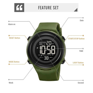 SKMEI 2265 Sleek Round Digital Sports Watch - ArmyGreen