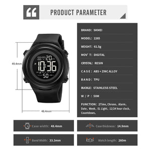 SKMEI 2265 Sleek Round Digital Sports Watch - Black/Black