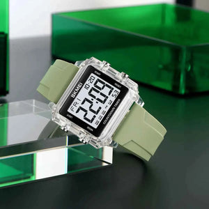 SKMEI 2320 Digital Countdown Sports Watch - White/Transparent/LightGreen