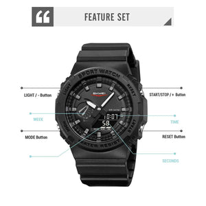 SKMEI 2351 Analog Digital Sports Watch - Black/Black