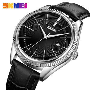 Skmei - 9298 - Leather Strap Analog Quartz Watch - Silver/Black-Black image 0