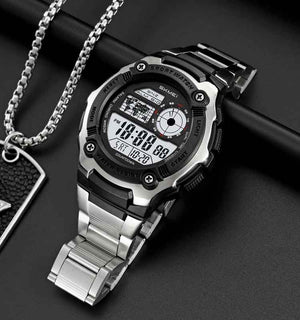 SKMEI 2473 Heavy Duty Steel Digital Sports Watch - Silver