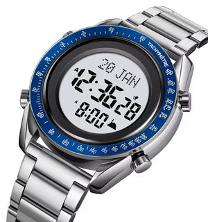SKMEI - 2143 - Qibla Azan Time Reminder Prayer Watch - silver/blue image 0