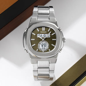 Skmei - 2279 - Dual Time Stainless Steel Watch - silver/green image 3