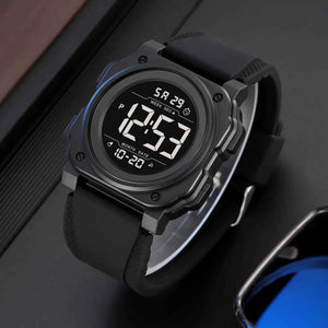 SKMEI 2511 Bold Round Digital Sports Watch - Black-Matte