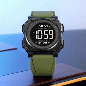 SKMEI 2511 Bold Round Digital Sports Watch - ArmyGreen