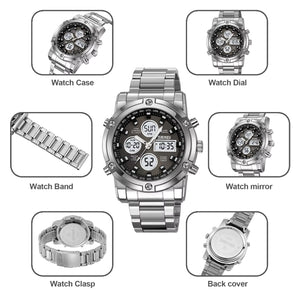 SKMEI 2556 Dual Time Analog Digital Stainless Steel Watch - Silver/black