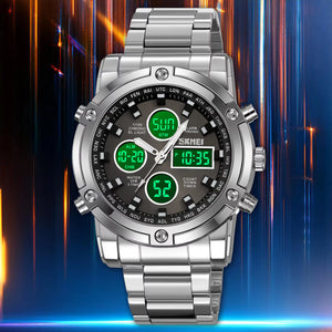 SKMEI 2556 Dual Time Analog Digital Stainless Steel Watch - Silver/black