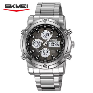 SKMEI 2556 Dual Time Analog Digital Stainless Steel Watch - Silver/black