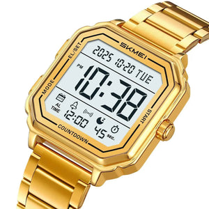 SKMEI 2559 Digital Classic Sports Watch – Gold/Steel Strap