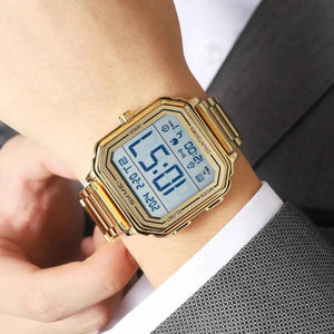SKMEI 2559 Digital Classic Sports Watch – Gold/Steel Strap