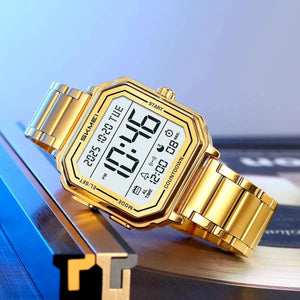SKMEI 2559 Digital Classic Sports Watch – Gold/Steel Strap