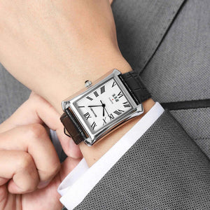 SKMEI 2575 Elegant Rectangle Leather Watch - Silver/Black