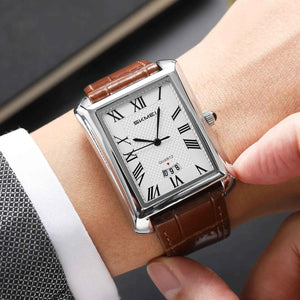 SKMEI 2575 Elegant Rectangle Leather Watch - Silver/Brown