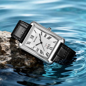 SKMEI 2575 Elegant Rectangle Leather Watch - Silver/Black