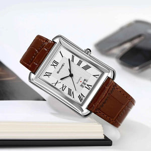 SKMEI 2575 Elegant Rectangle Leather Watch - Silver/Brown